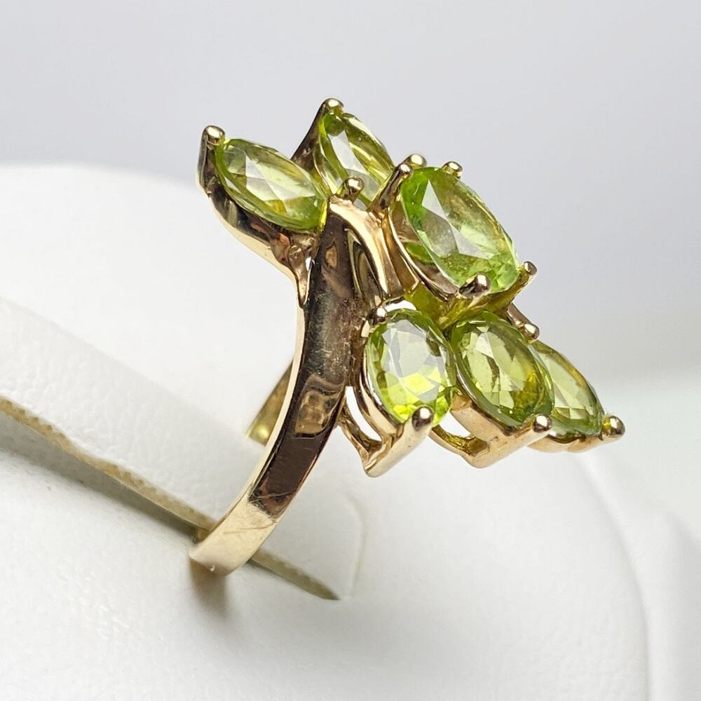 10K Yellow Gold Peridot Cluster Ring Marquise Green Stones Size 5.75 - Picture 5 of 12